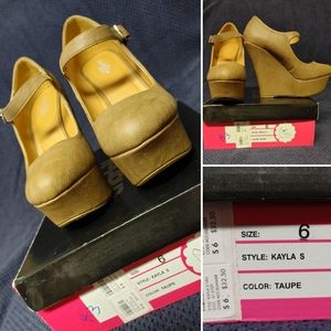 Taupe Mary Jane Wedges